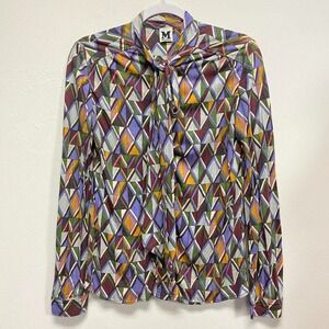 Missioni women's printed long sleeve tops multicolor size M Necktie Button Down